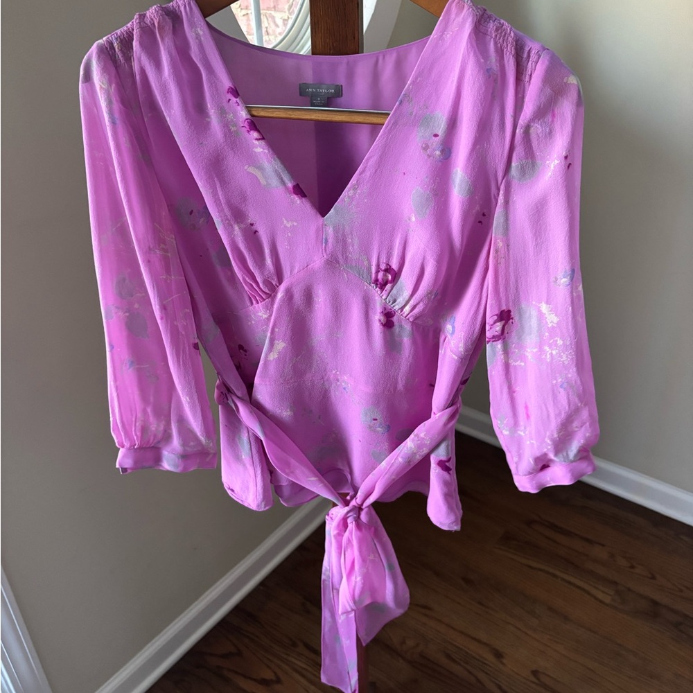 Ann Taylor Pink Floral Wrap Blouse